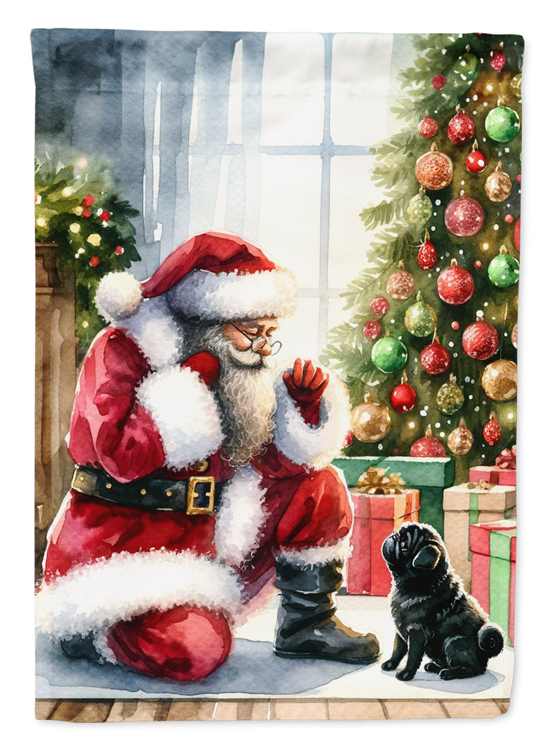 Black Pug with Santa Garden Flag – Christmas Dog Yard Decor
