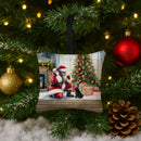 Black Pug and Santa Claus Hanging Square Fabric Ornament 3.5 × 3.5