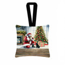 Black Pug and Santa Claus Hanging Square Fabric Ornament 3.5 × 3.5