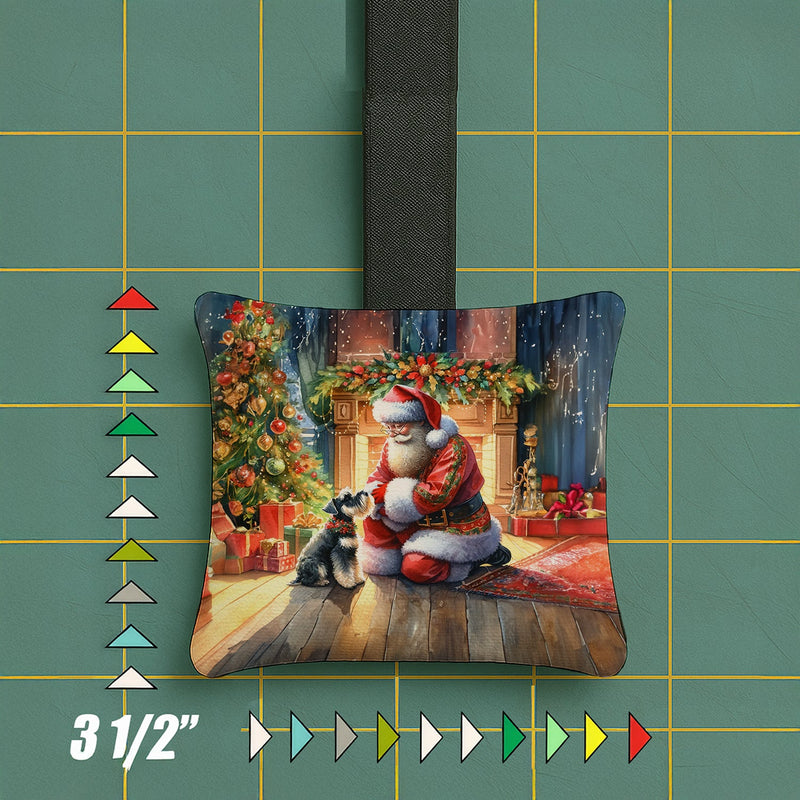 Schnauzer and Santa Claus Hanging Square Fabric Ornament 3.5 × 3.5