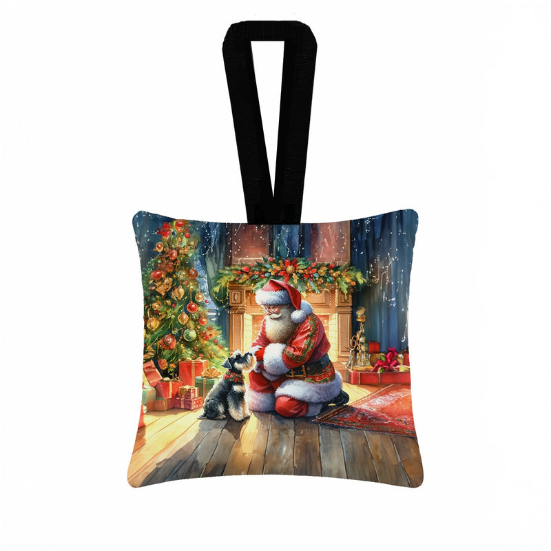 Schnauzer and Santa Claus Hanging Square Fabric Ornament 3.5 × 3.5