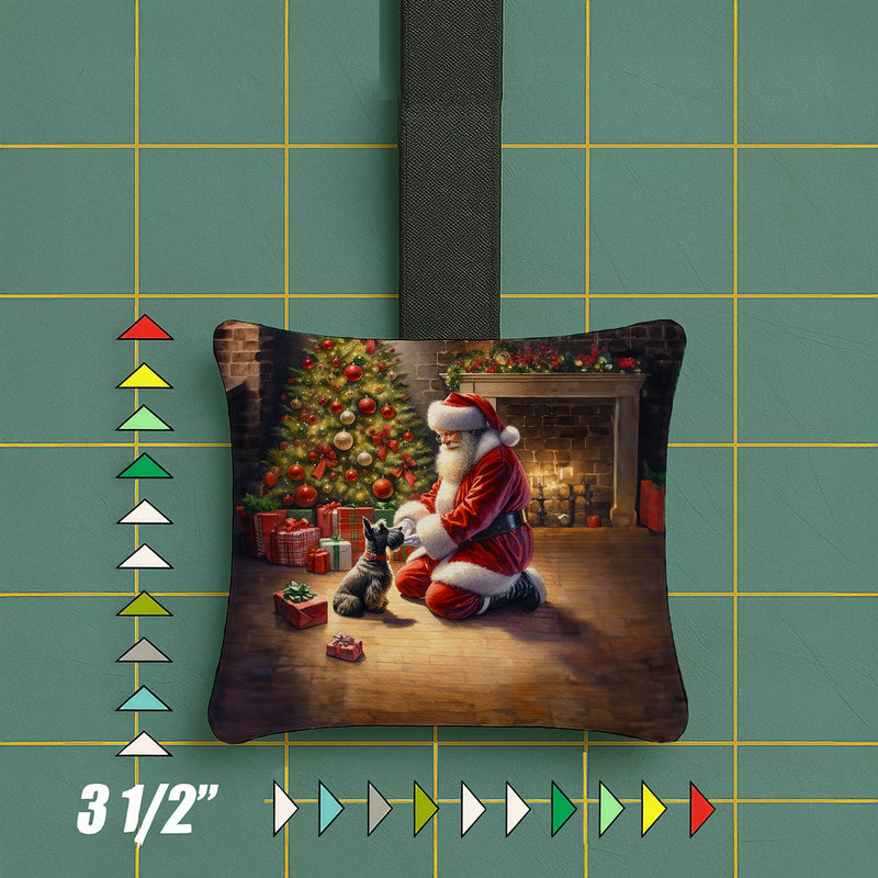 Scottish Terrier and Santa Claus Hanging Square Fabric Ornament 3.5 × 3.5