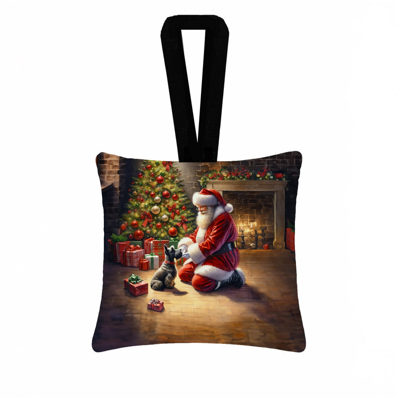 Scottish Terrier and Santa Claus Hanging Square Fabric Ornament 3.5 × 3.5