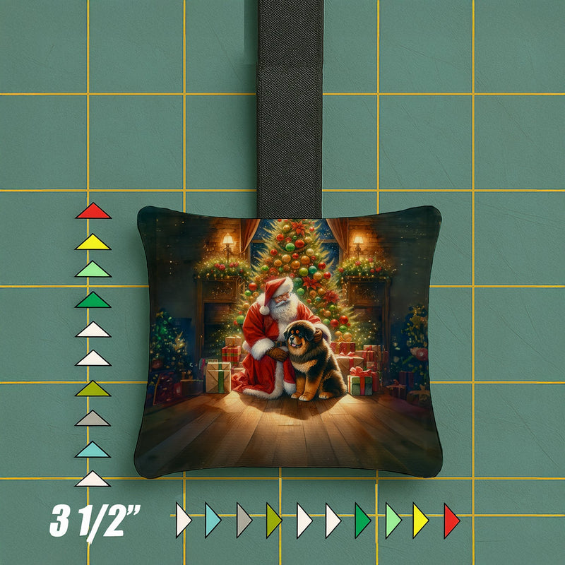 Tibetan Mastiff and Santa Claus Hanging Square Fabric Ornament 3.5 × 3.5