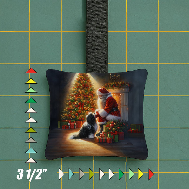Tibetan Terrier and Santa Claus Hanging Square Fabric Ornament 3.5 × 3.5
