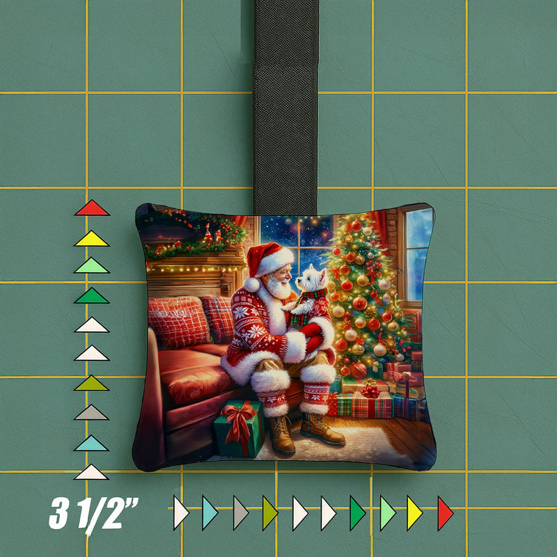 Westie and Santa Claus Hanging Square Fabric Ornament 3.5 × 3.5