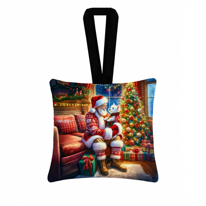 Westie and Santa Claus Hanging Square Fabric Ornament 3.5 × 3.5