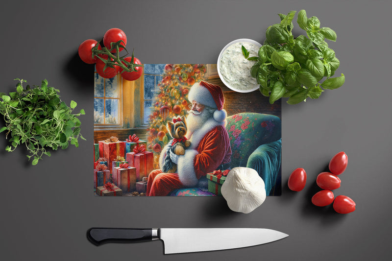 Yorkshire Terrier Yorkie and Santa Claus Glass Cutting Board