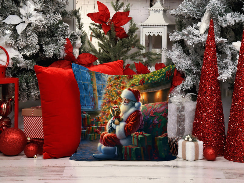 Yorkshire Terrier Yorkie and Santa Claus Throw Pillow