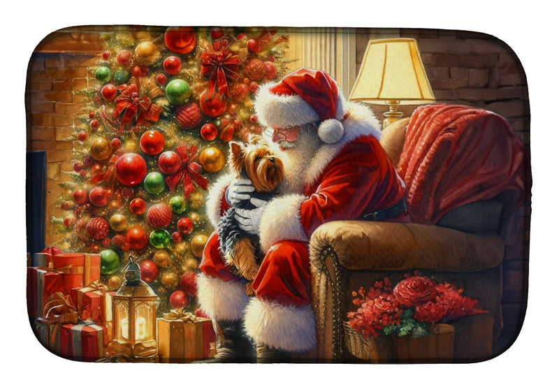 Yorkshire Terrier Yorkie and Santa Claus Dish Drying Mat