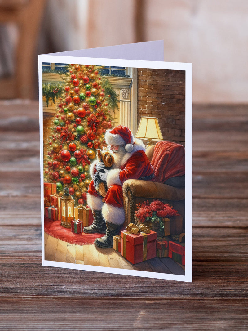 Yorkshire Terrier Yorkie and Santa Claus Greeting Cards Pack of 8