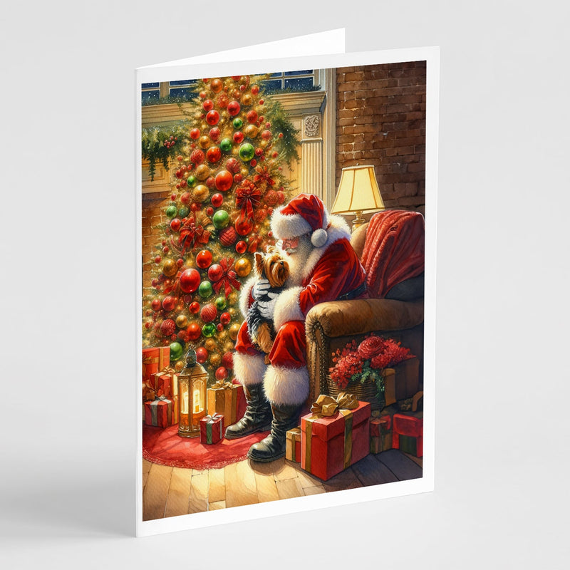 Yorkshire Terrier Yorkie and Santa Claus Greeting Cards Pack of 8