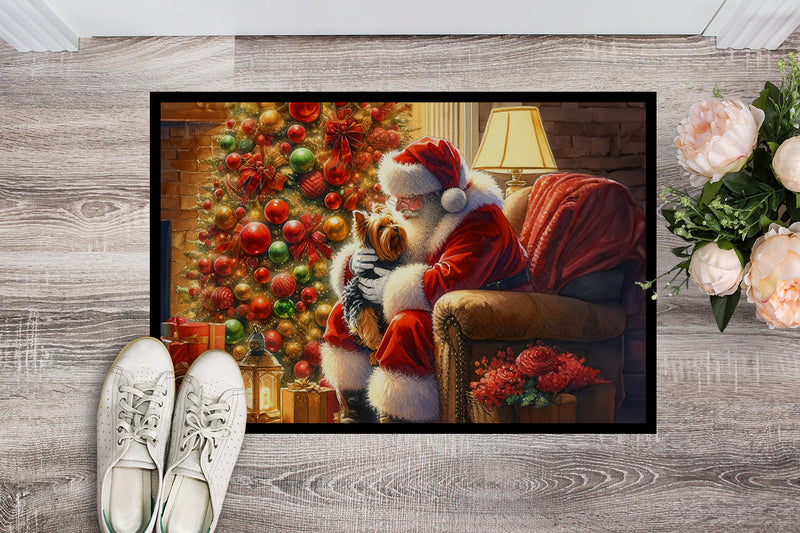 Yorkshire Terrier Yorkie and Santa Claus Doormat