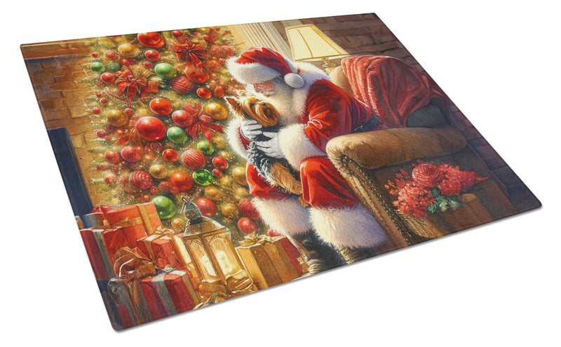 Yorkshire Terrier Yorkie and Santa Claus Glass Cutting Board