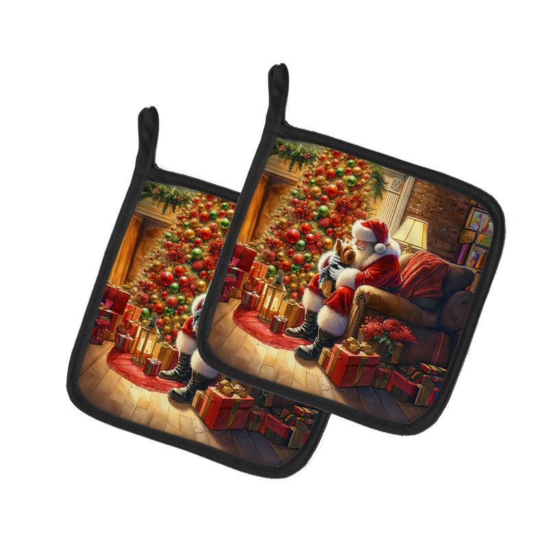 Yorkshire Terrier Yorkie and Santa Claus Pair of Pot Holders