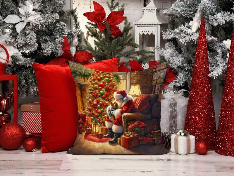 Yorkshire Terrier Yorkie and Santa Claus Throw Pillow