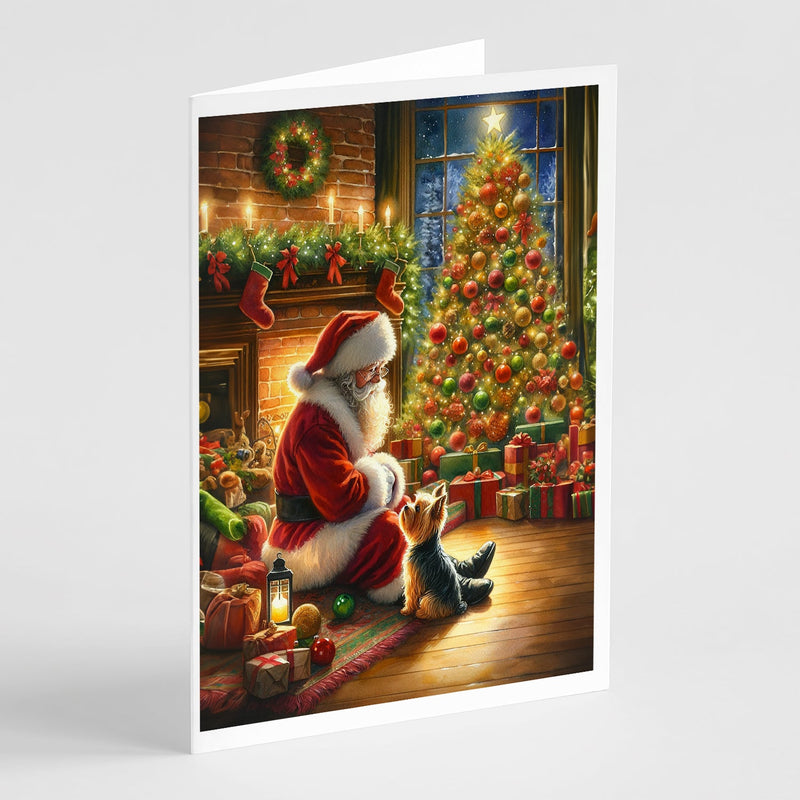 Yorkshire Terrier Yorkie and Santa Claus Greeting Cards Pack of 8