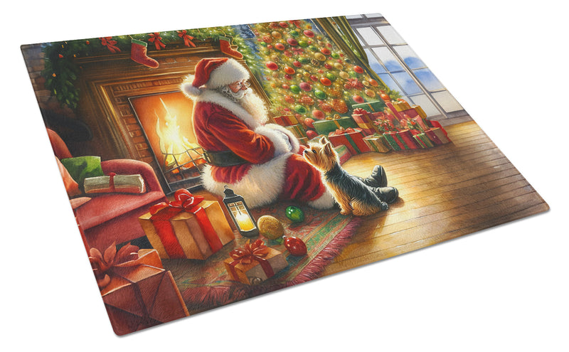 Yorkshire Terrier Yorkie and Santa Claus Glass Cutting Board