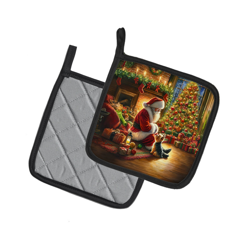 Yorkshire Terrier Yorkie and Santa Claus Pair of Pot Holders