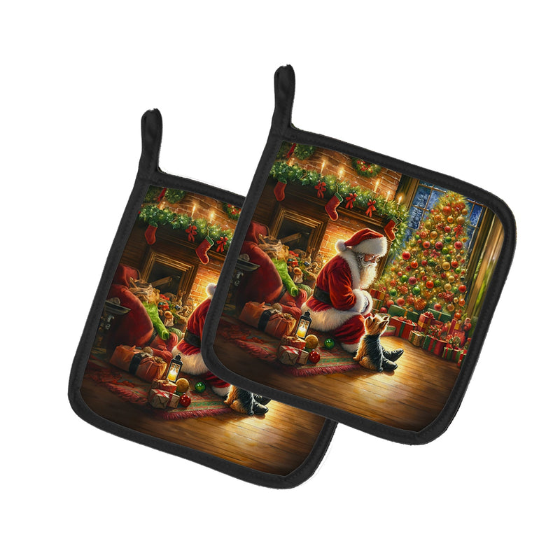 Yorkshire Terrier Yorkie and Santa Claus Pair of Pot Holders