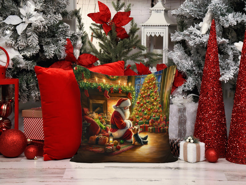 Yorkshire Terrier Yorkie and Santa Claus Throw Pillow