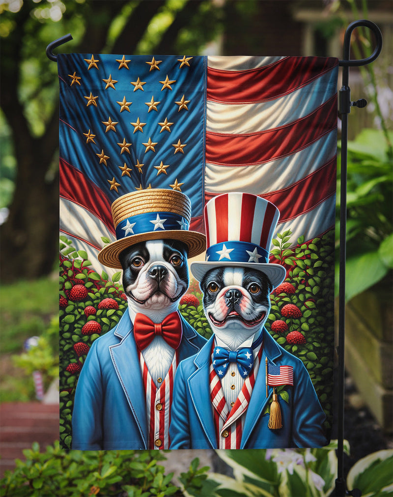 All American Boston Terrier Garden Flag –  Dogs with American Flag Background by Caroline’s Treasures