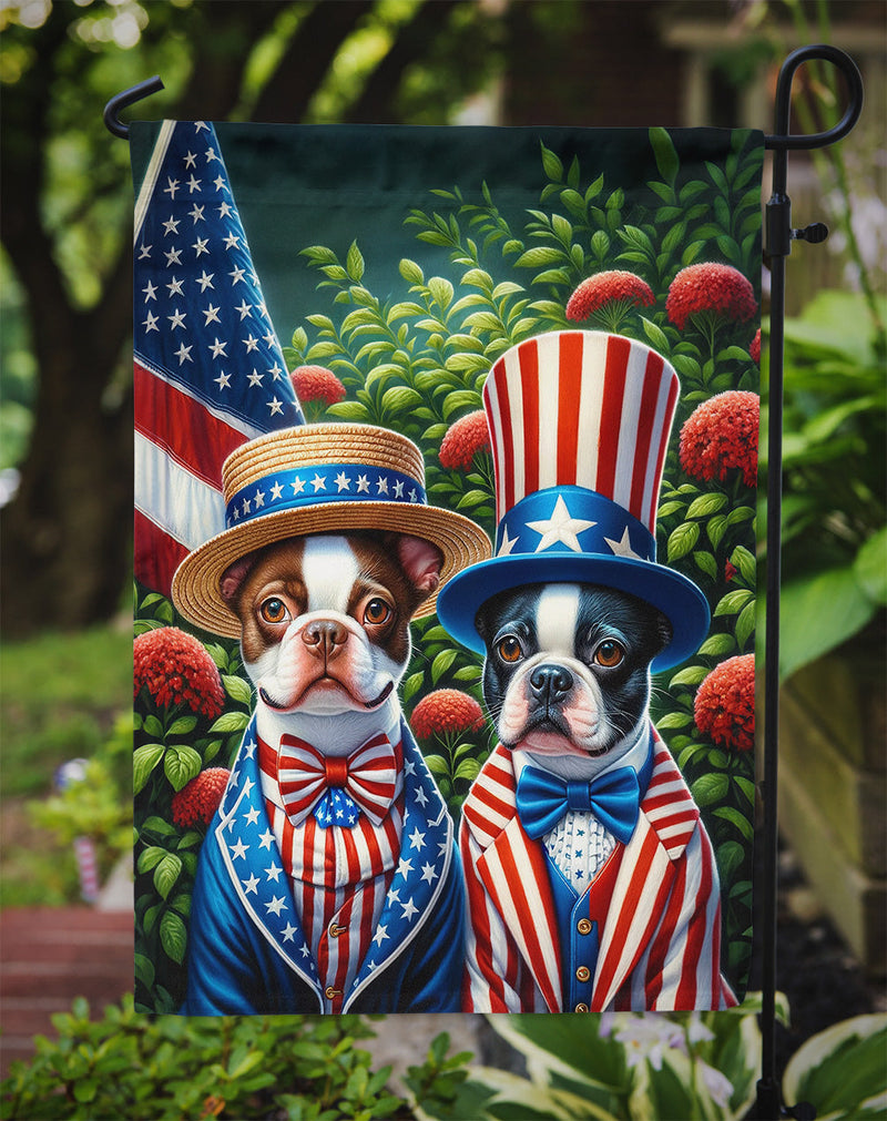 All American Boston Terrier Garden Flag –  Dogs with American Flag Background by Caroline’s Treasures