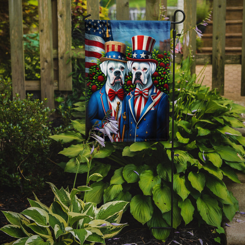 All American White Boxer Garden Flag –  Dogs with American Flag Background by Caroline’s Treasures