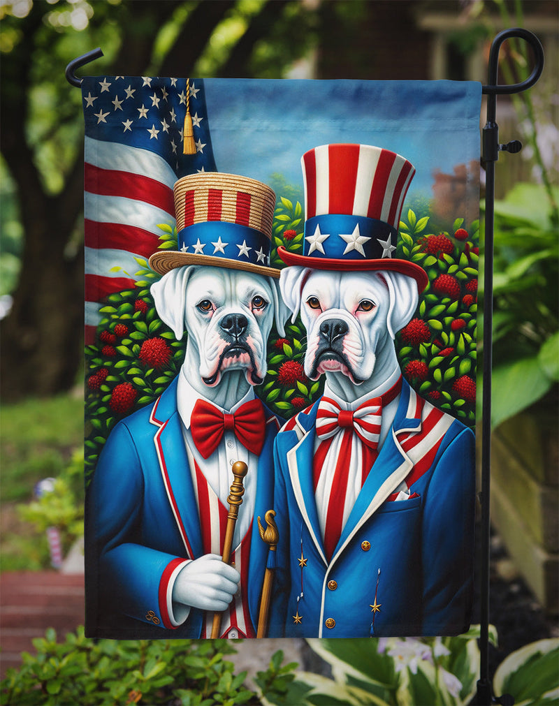 All American White Boxer Garden Flag –  Dogs with American Flag Background by Caroline’s Treasures