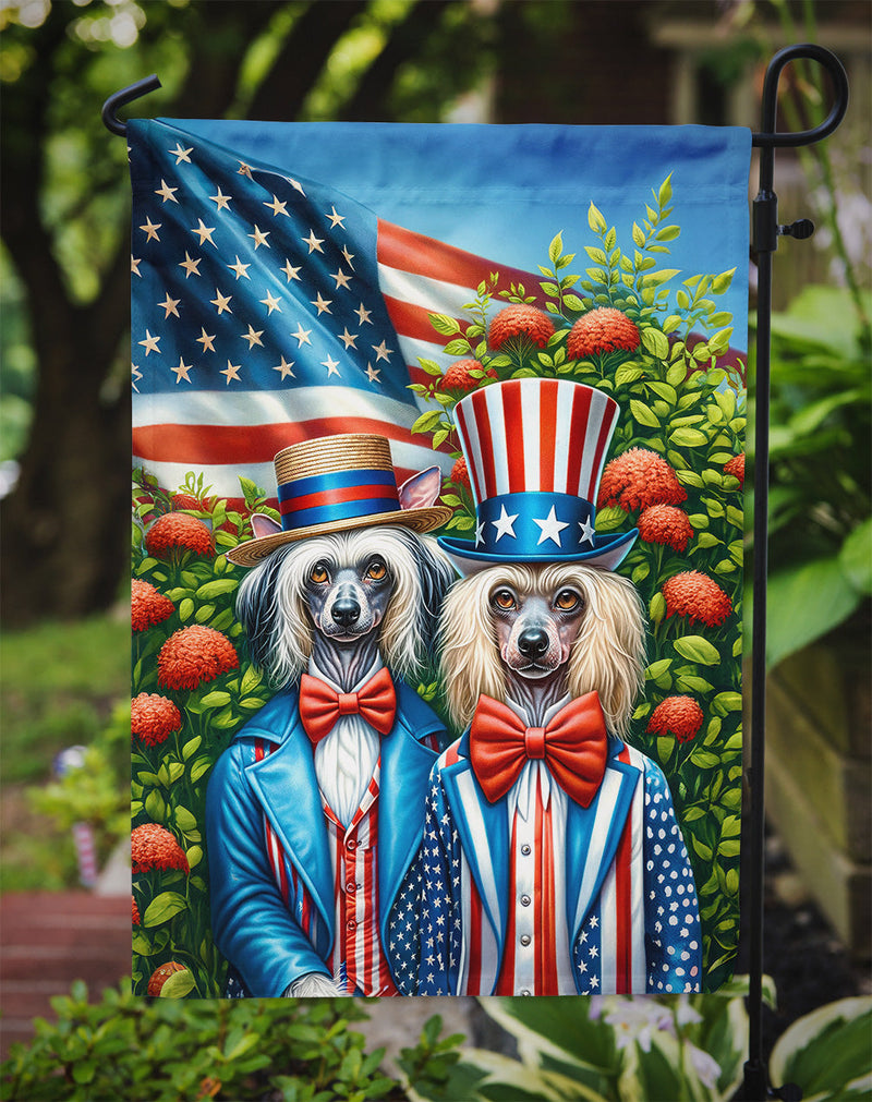 All American Chinese Crested Garden Flag –  Dogs with American Flag Background by Caroline’s Treasures