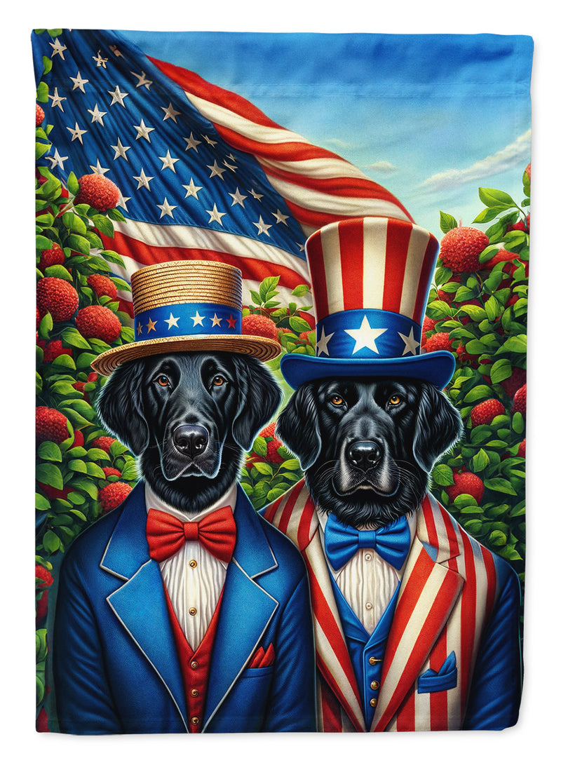All American Flat-Coated Retriever Garden Flag –  Dogs with American Flag Background by Caroline’s Treasures