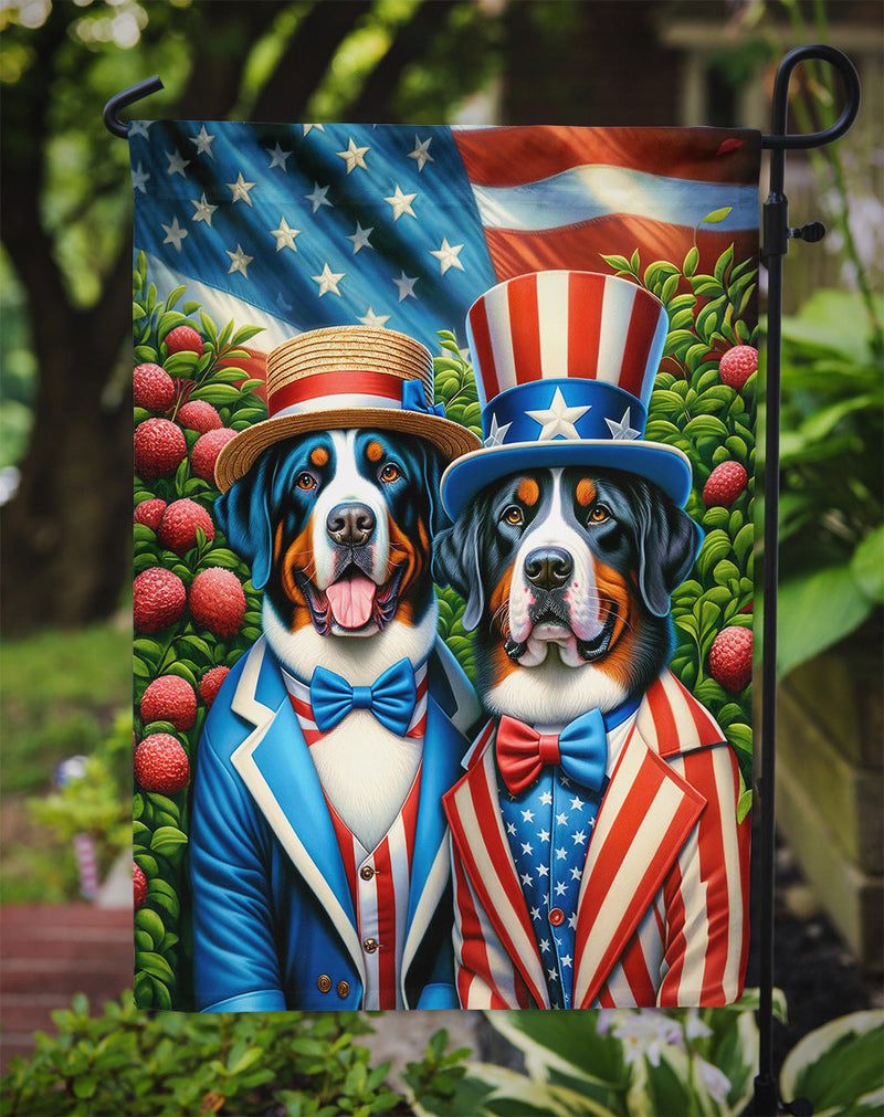 All American Greater Swiss Mountain Dog Garden Flag –  Dogs with American Flag Background by Caroline’s Treasures