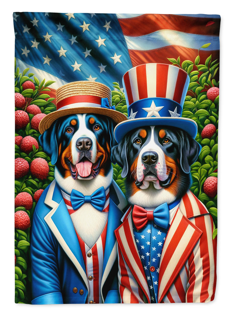 All American Greater Swiss Mountain Dog Garden Flag –  Dogs with American Flag Background by Caroline’s Treasures