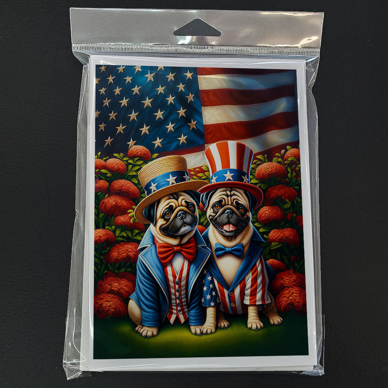 All American Pug Greeting Cards - Blank Note Cards – 8-Pack of Artist-Designed Cards with Envelopes