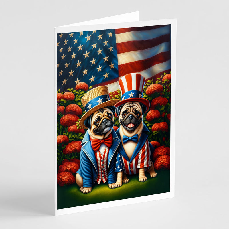 All American Pug Greeting Cards - Blank Note Cards – 8-Pack of Artist-Designed Cards with Envelopes
