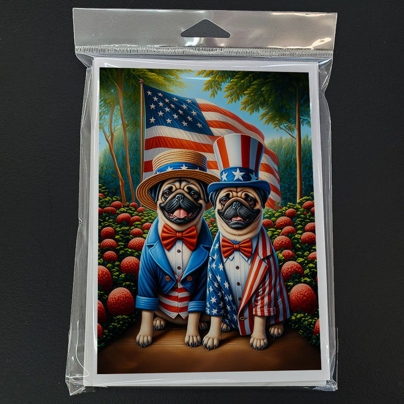 All American Pug Greeting Cards - Blank Note Cards – 8-Pack of Artist-Designed Cards with Envelopes