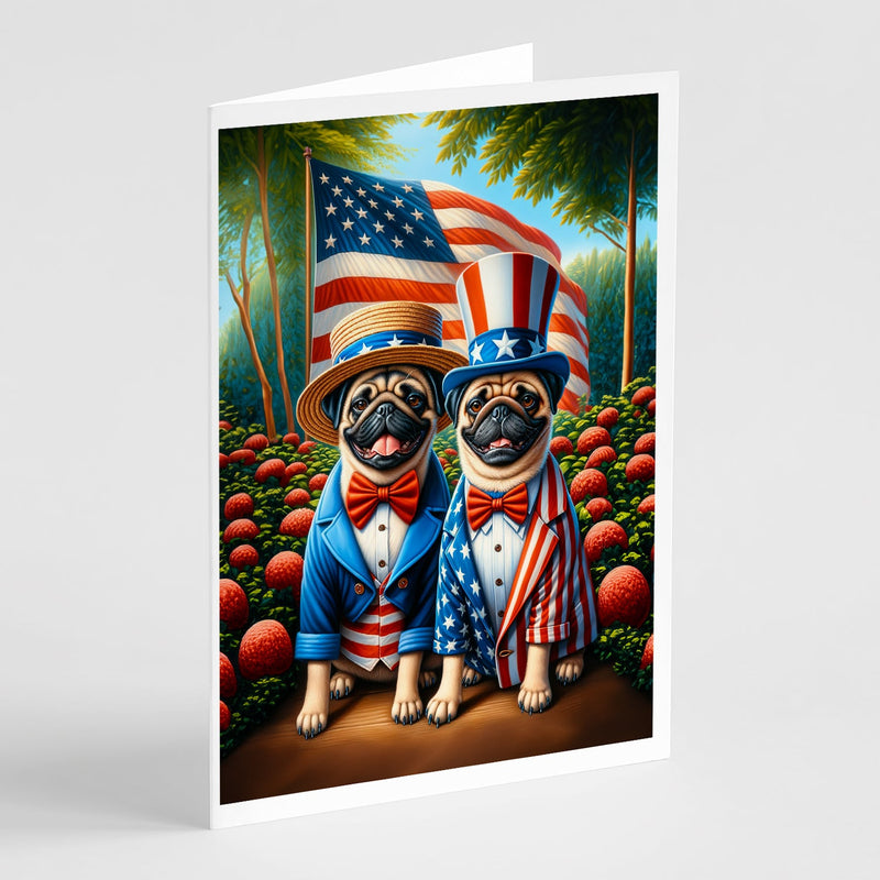 All American Pug Greeting Cards - Blank Note Cards – 8-Pack of Artist-Designed Cards with Envelopes