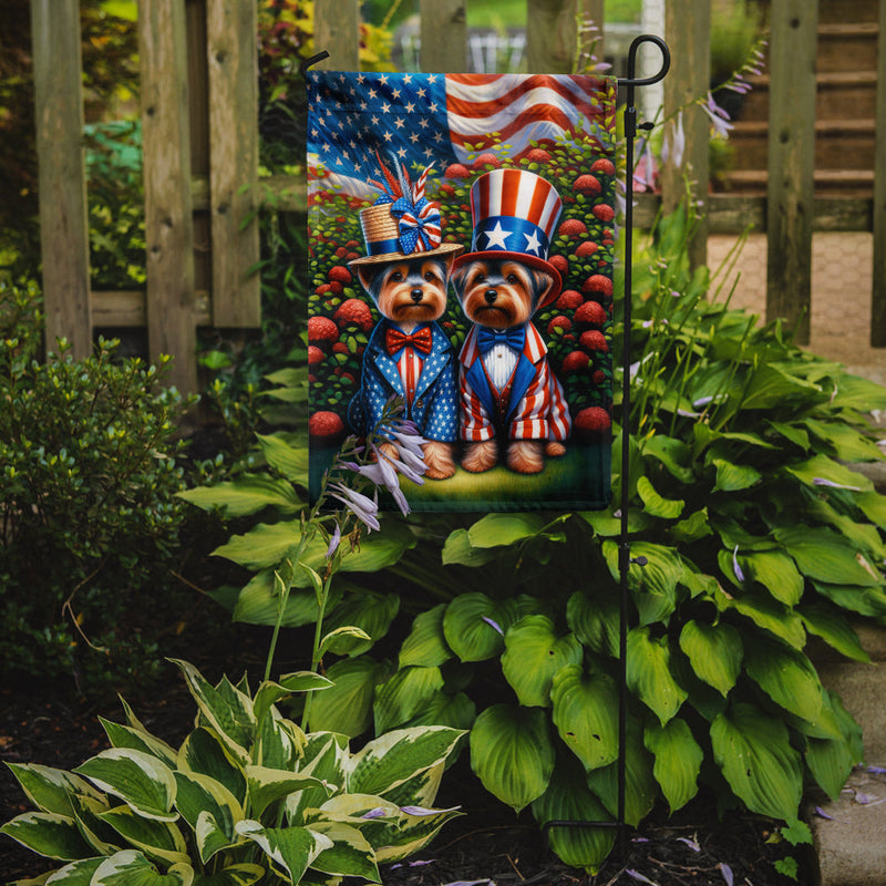 All American Yorkshire Terrier Garden Flag –  Dogs with American Flag Background by Caroline’s Treasures