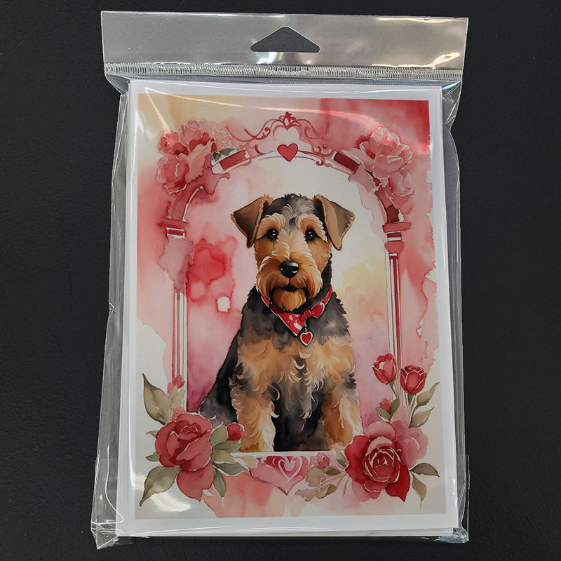 Airedale Terrier Valentine Roses Greeting Cards Pack of 8