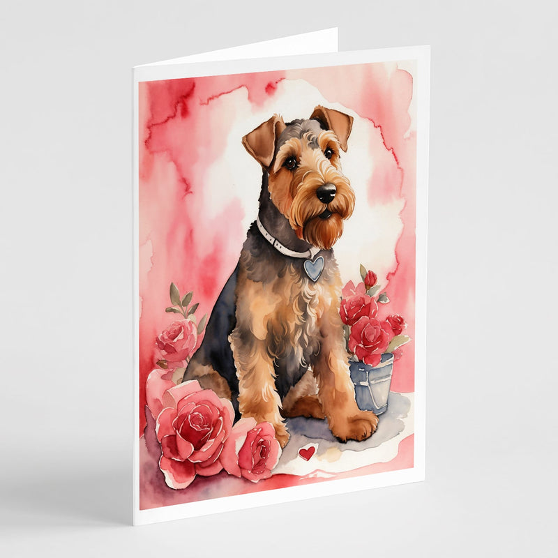 Airedale Terrier Valentine Roses Greeting Cards Pack of 8