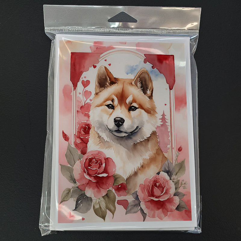 Akita Valentine Roses Greeting Cards Pack of 8