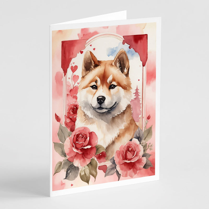 Akita Valentine Roses Greeting Cards Pack of 8