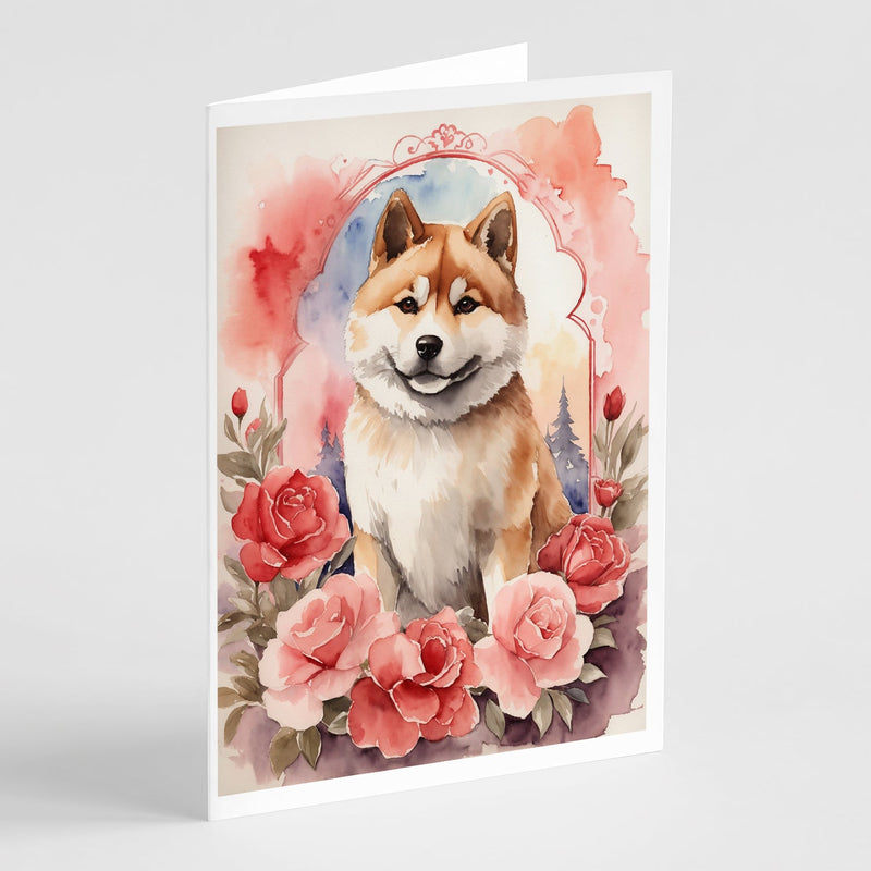 Akita Valentine Roses Greeting Cards Pack of 8