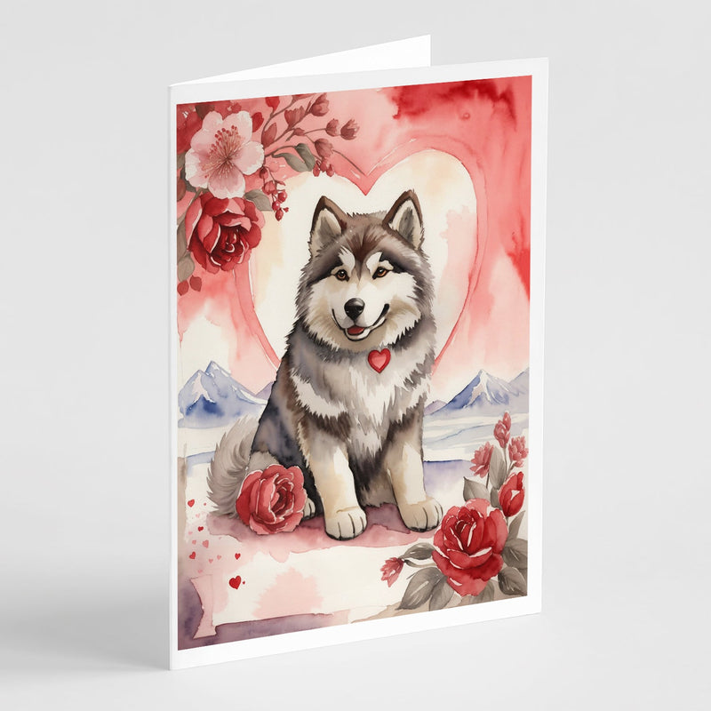 Alaskan Malamute Valentine Roses Greeting Cards Pack of 8