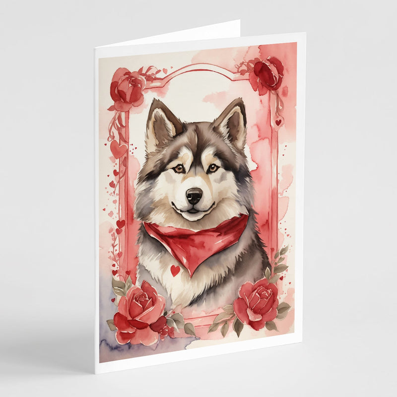 Alaskan Malamute Valentine Roses Greeting Cards Pack of 8