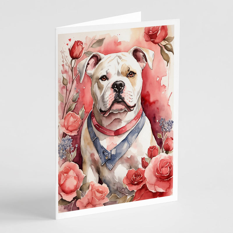 American Bulldog Valentine Roses Greeting Cards Pack of 8