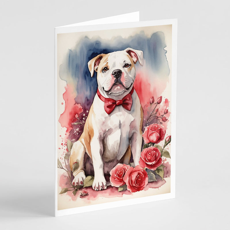 American Bulldog Valentine Roses Greeting Cards Pack of 8