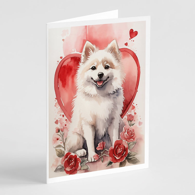 American Eskimo Valentine Roses Greeting Cards Pack of 8