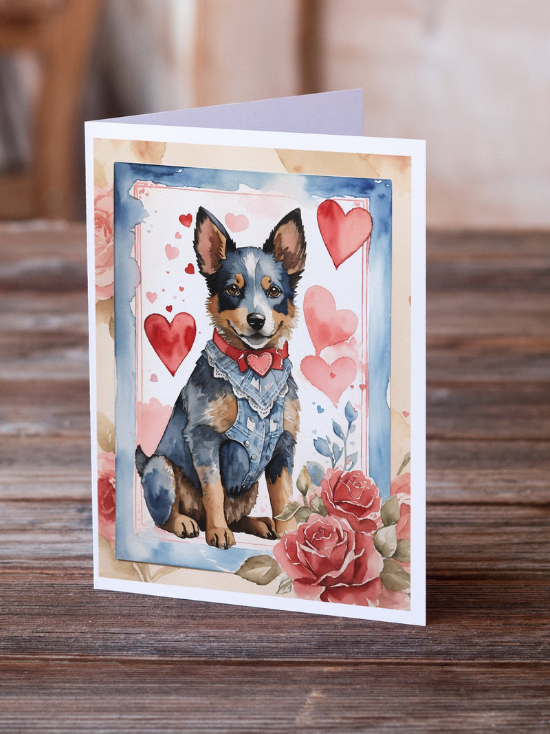 Australian Cattle Dog Valentine Roses Greeting Cards Pack of 8