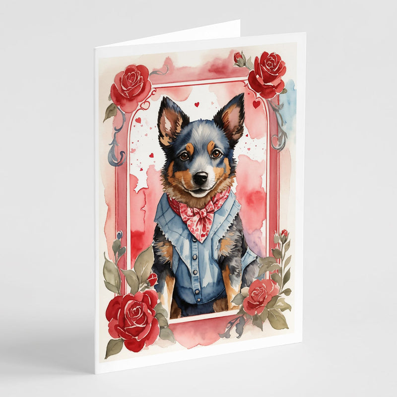 Australian Cattle Dog Valentine Roses Greeting Cards Pack of 8